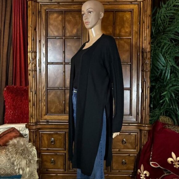 Marla Wynne Black Ribbed Inserts High Side Slits Cardigan - Picture 2 of 15